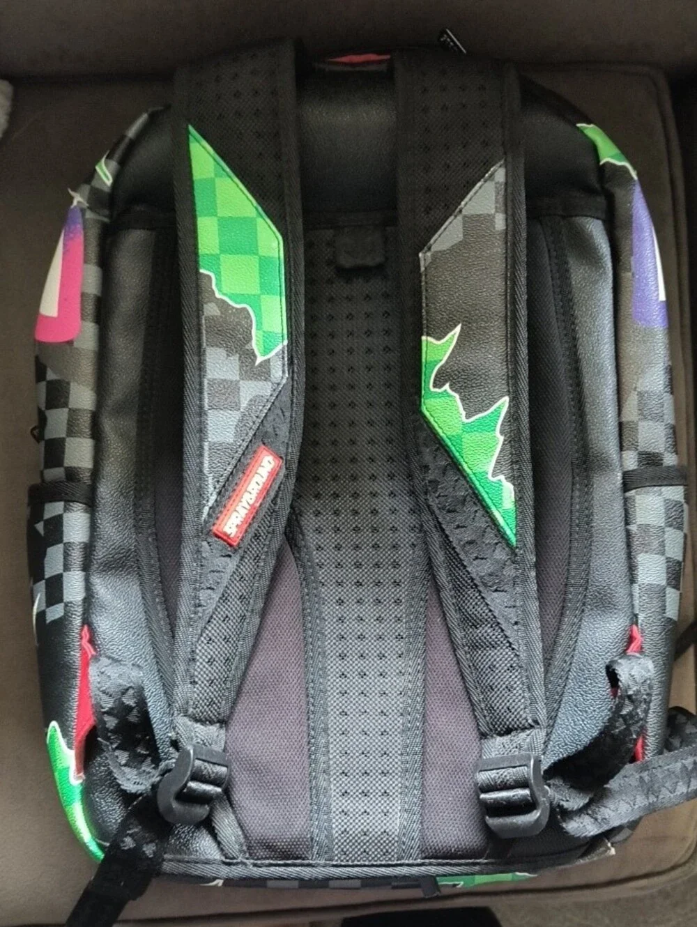 Colorful Shark-Mouth Graphic Backpack - Green Pink Yellow